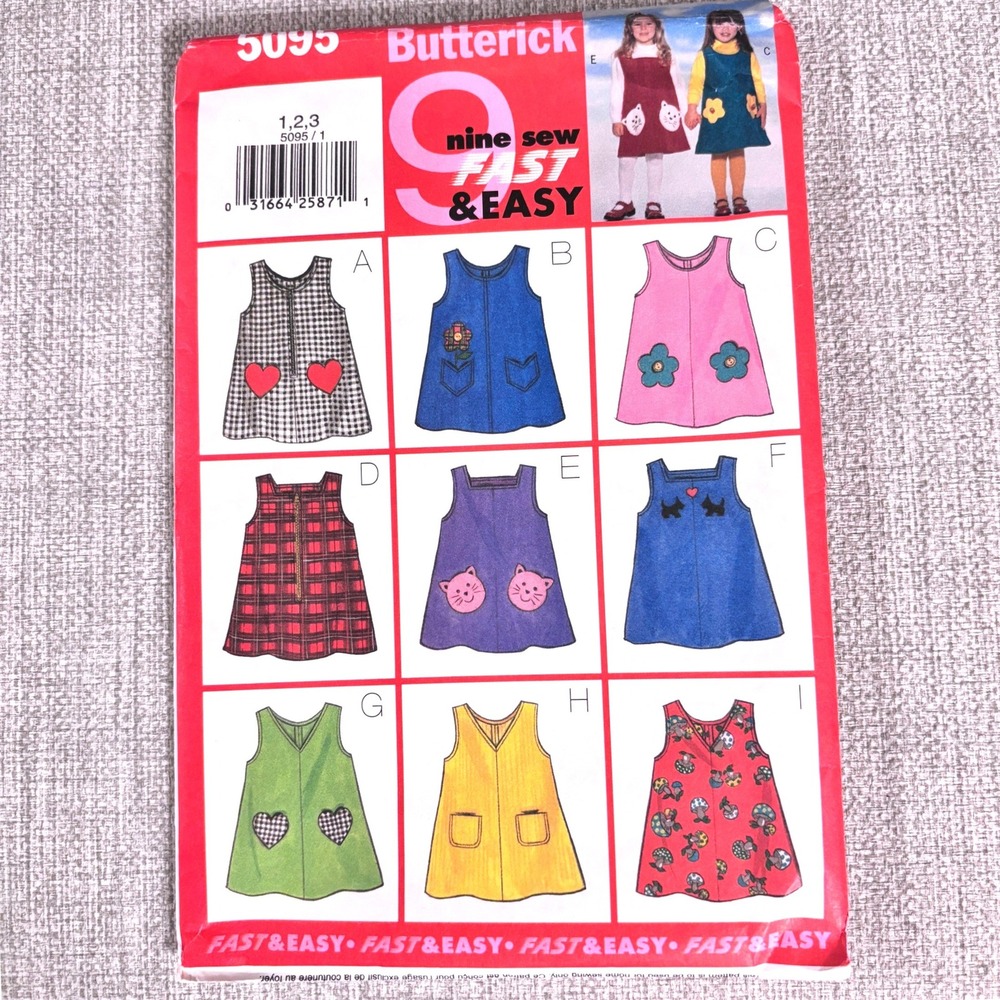 Butterick 5095 Toddler Pinafore Jumper Dress Sz 1-3 Twee KidcoreY2K Mini Preppie